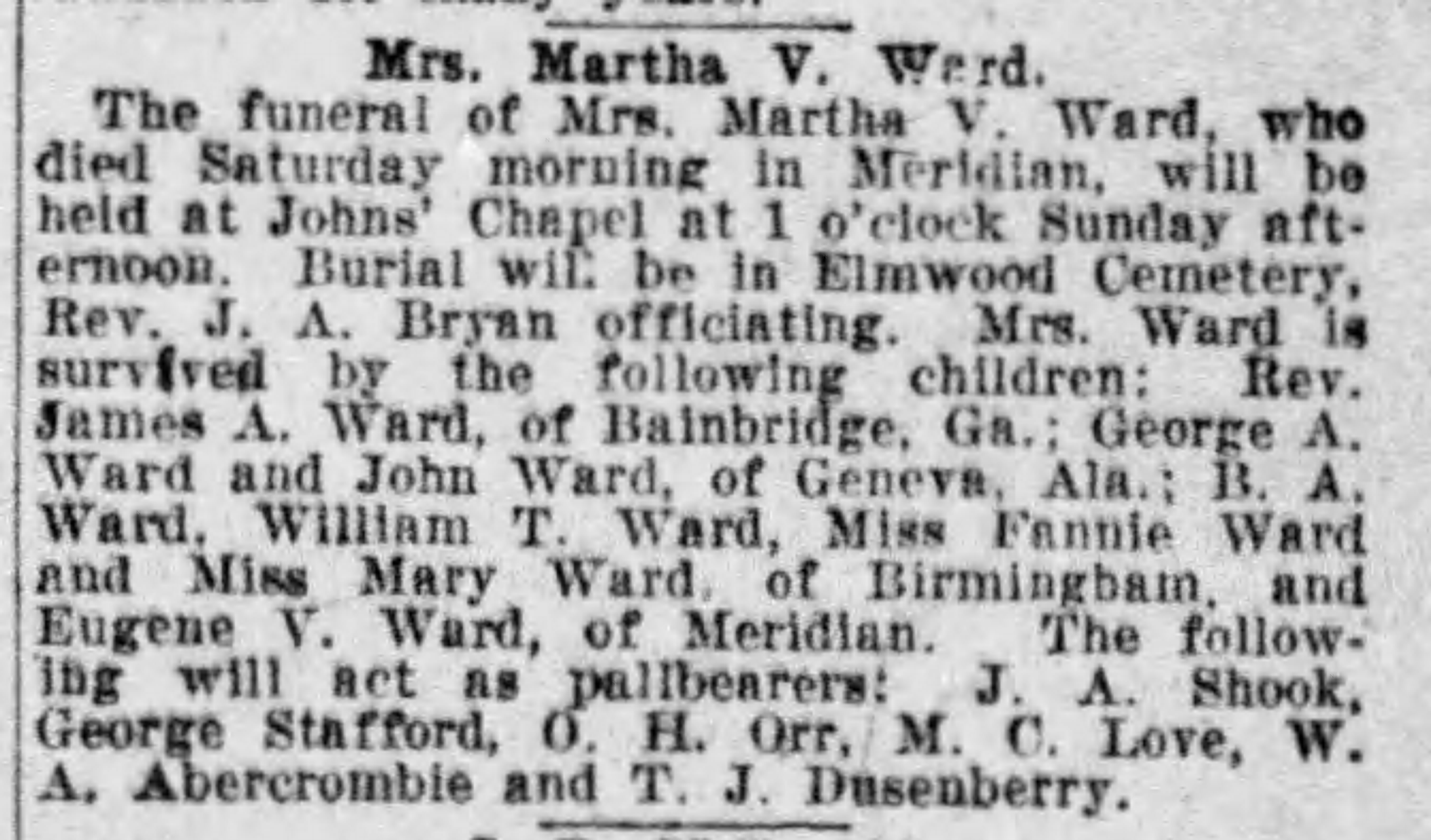 Martha V. Ward obituary